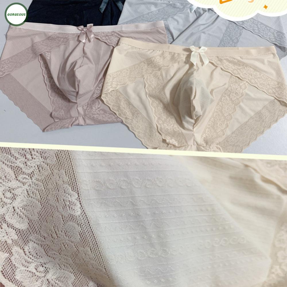 New Coming~Lightweight Mens Breathable Lace Ice Silk Briefs Bikini Thong G string Khaki/Gold#Home Essentialses