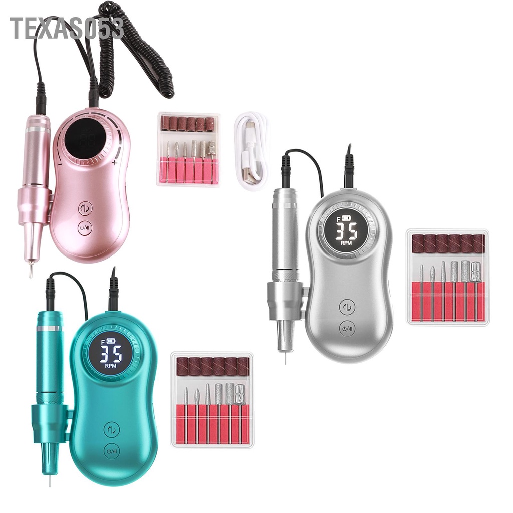 Texas053 Máy khoan móng tay 35000RPM Màn hình LCD đánh bóng điện có thể sạc lại USB với 6 bit