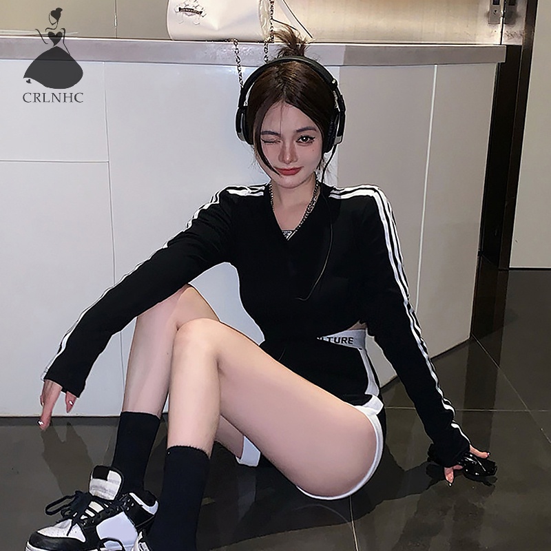 Crlnhc Set Đồ Thể Thao Hai Mảnh Áo Hoodie Màu Đen Phong Cách Nước Ngoài Giản Dị Thời Trang Dành Cho Bạn Nữ vn