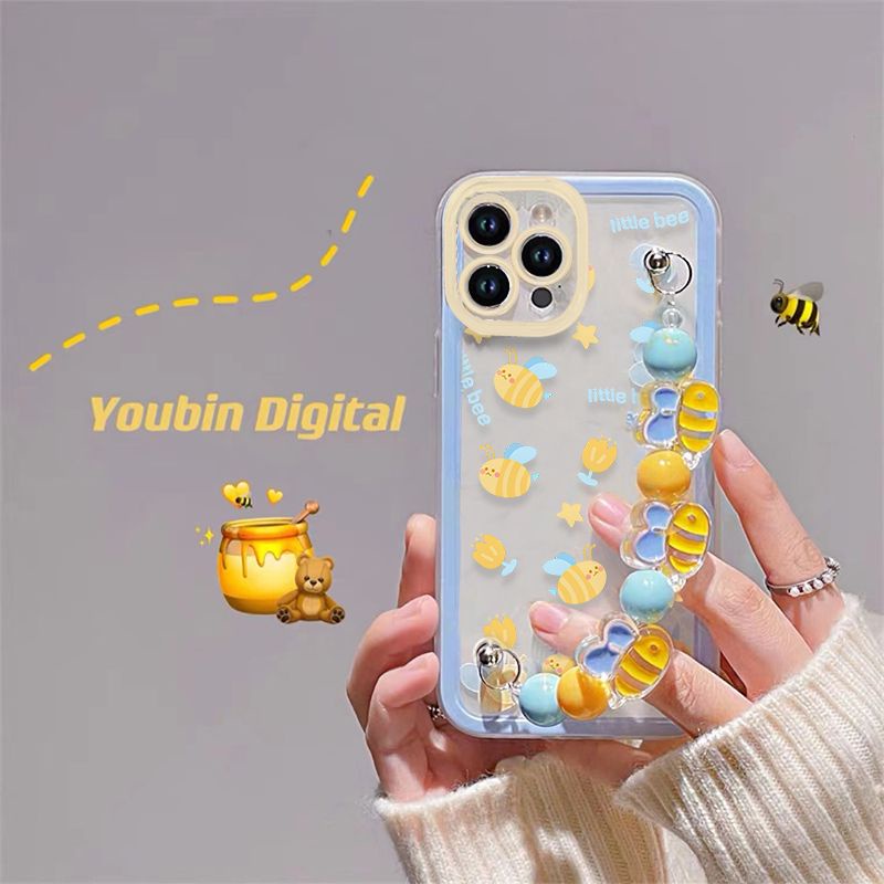 Ốp Điện Thoại Trong Suốt Chống Rơi Có Vòng Tay In Hình Ong Cho iPhone 13 Pro 11 13 12 11 Pro Max X XS Max XR 7P 8Plus
