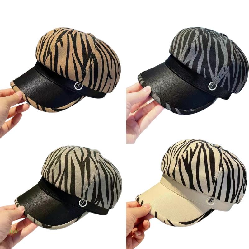 Nón Beret Họa Tiết Ngựa Vằn Đính Đá Thời Trang Retro Anh Quốc