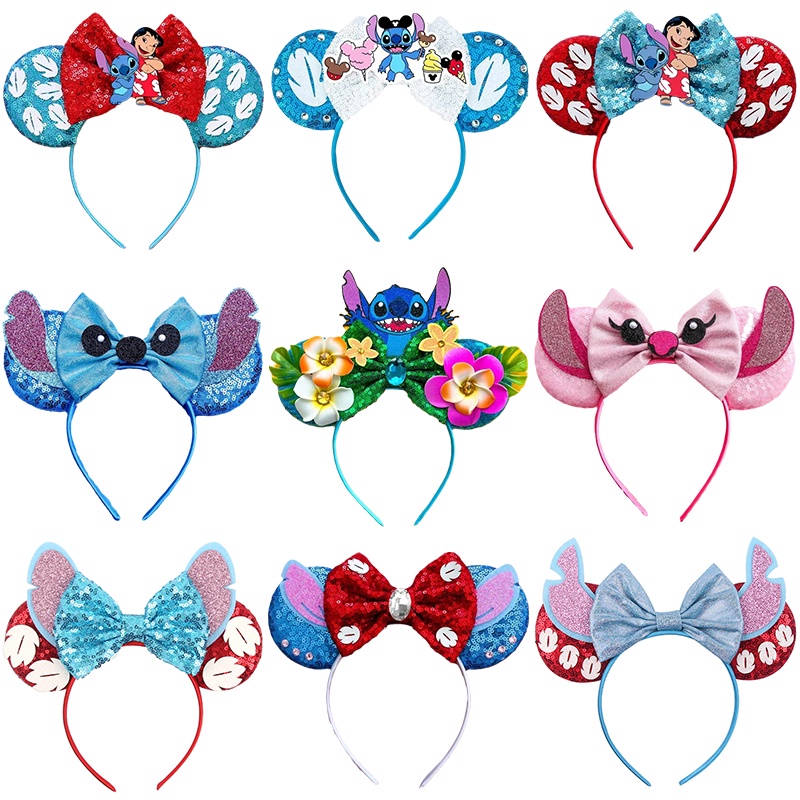 DISNEY Nhân Vật Lilo Dễ Thương Xinh Xắn &amp; Băng Đô Cài Tóc Hình Tai Stitch Đính Kim Sa Nhiều Màu Sắc Cho Nữ