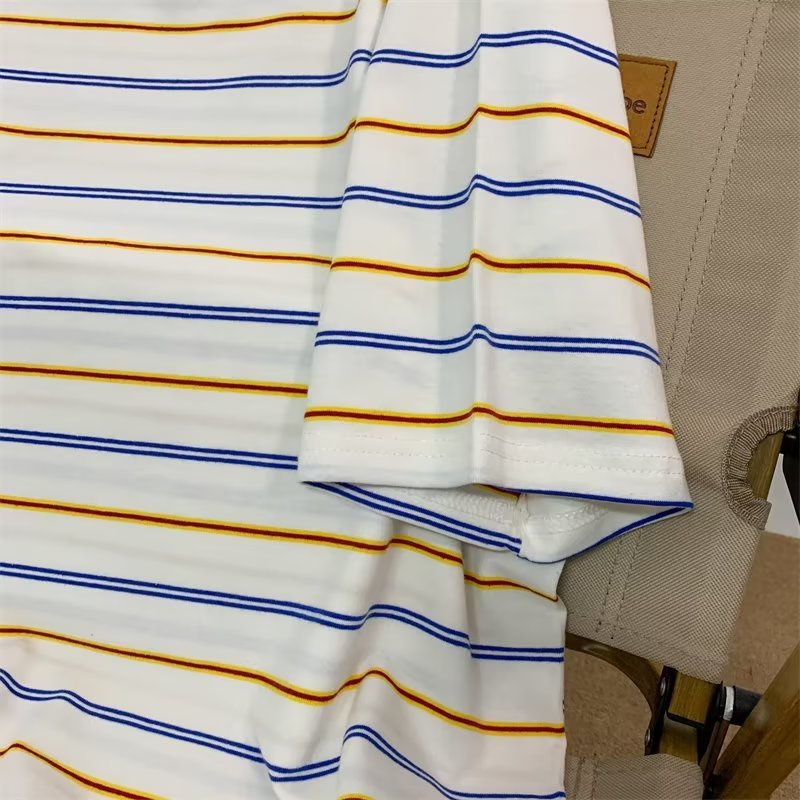 Áo Thun Cotton Cổ Tròn Tay Ngắn Họa Tiết Kẻ Sọc Phong Cách Hong Kong Thời Trang Mùa Hè Cho Nam