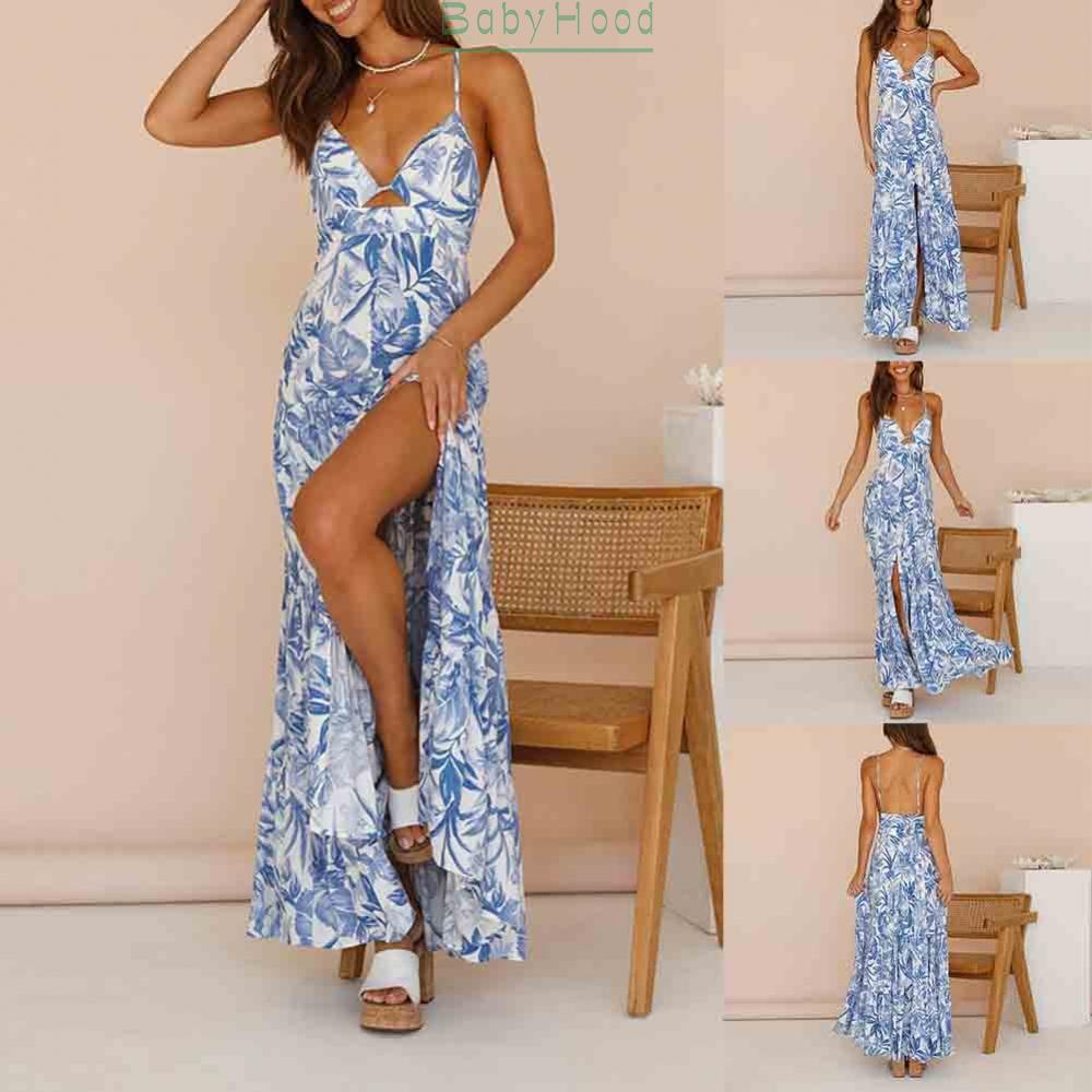 Loose Bohemian Vintage Long Dress with Floral Print V neck and High Waisted Design#BBHOOD