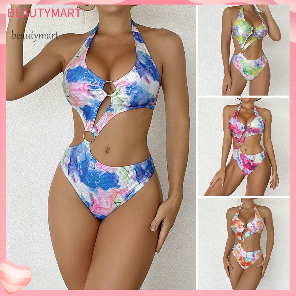 Bộ Đồ Bơi Một Mảnh Cổ Yếm Hở Lưng Họa Tiết Hoa Nhiều Màu Sắc Cho Nữ