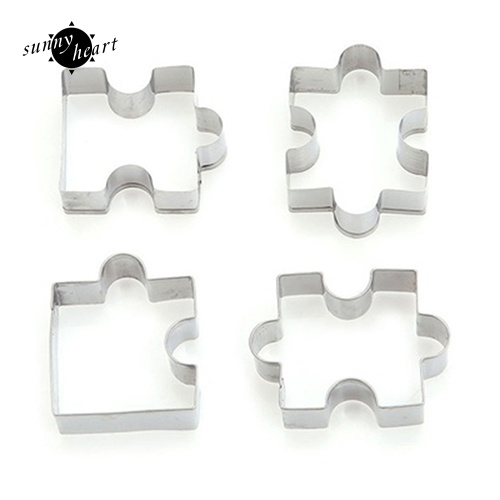 Set 4 Khuôn Làm Bánh Quy Hình Mảnh Ghép Bằng Thép Không Gỉ