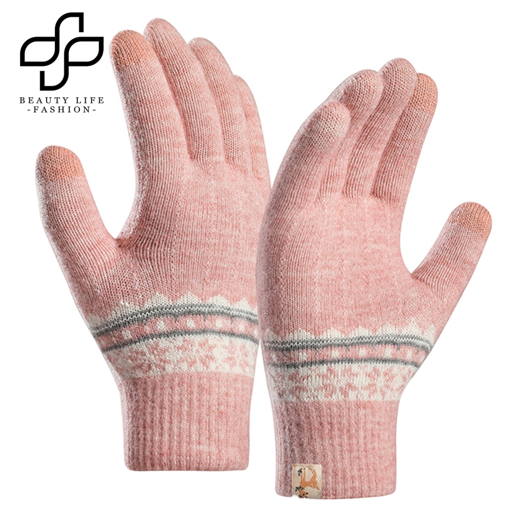 1 Đôi Găng Tay Mùa Đông Dệt Kim Dày Mềm Mại Co Giãn Có Thể Chạm Màn Hình Cảm Ứng Cho Nữ