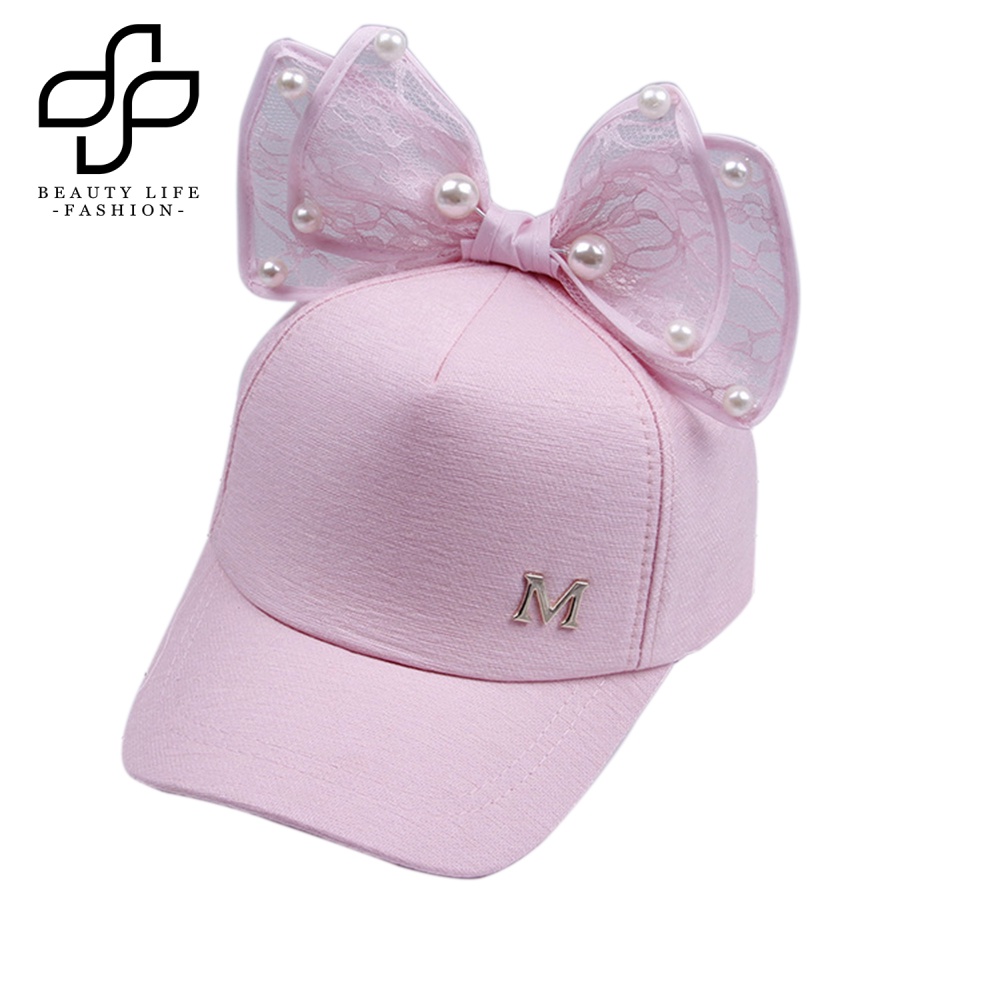Mũ Lưỡi Trai Đính Nơ In Chữ M Đính Ngọc Trai Giả Thời Trang Mùa Hè Cho Bé Gái