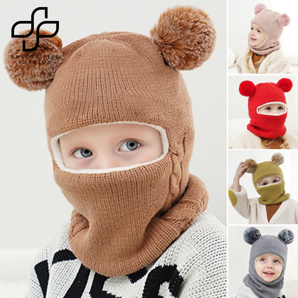 Mũ Beanie Dệt Kim 3 Trong 1 Co Giãn Dày Dặn Giữ Ấm Mùa Đông Cho Bé Trai Và Gái
