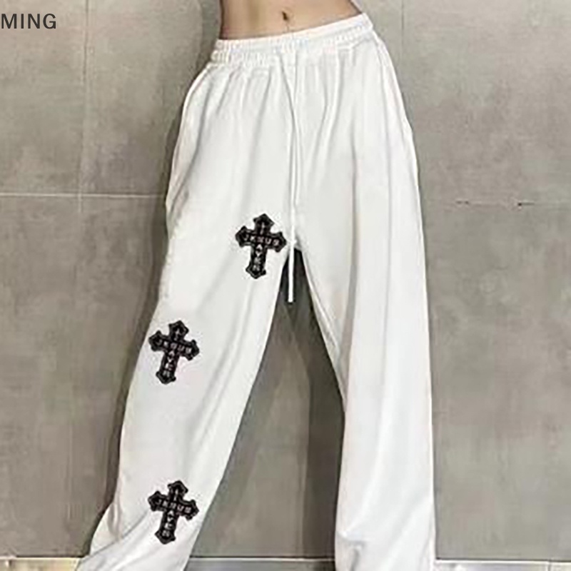 Quần Thể Thao Ống Rộng Lưng Cao Phong Cách Hip Hop Đường Phố Mỹ Cho Nữ