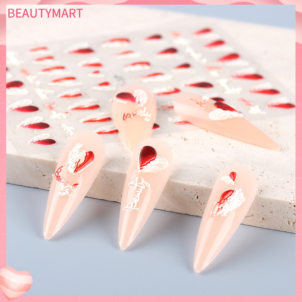 Miếng Dán Trang Trí Móng Tay Nghệ Thuật Tự Dính Họa Tiết Hoa Trái Tim Đôi 5D Màu Sắc Dành Cho Salon