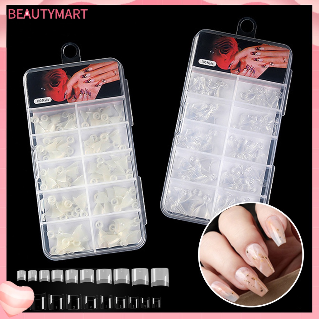 Set 100 Đầu Nối Móng Giả Ngắn Trong Suốt DIY