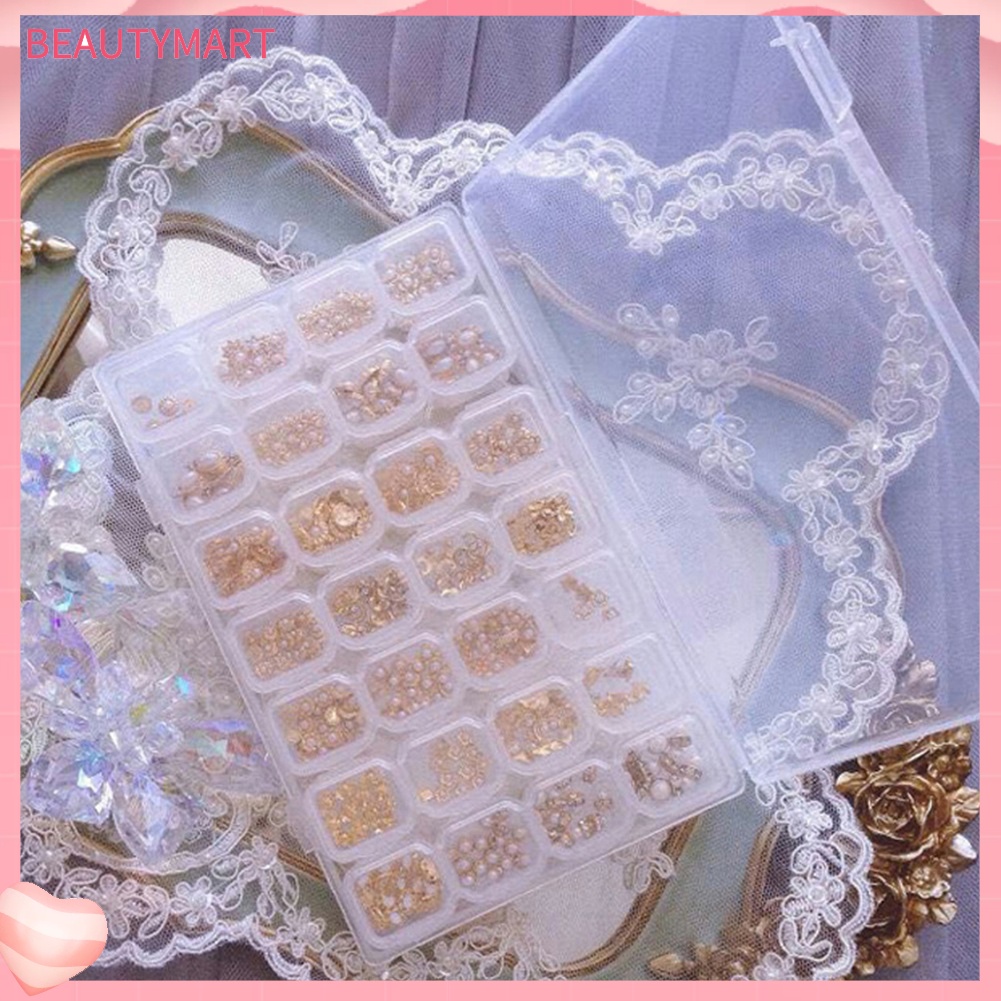 Hộp Đựng Phụ Kiện Trang Trí Móng Tay 28 Ngăn Trong Suốt Tiện Dụng Ốp