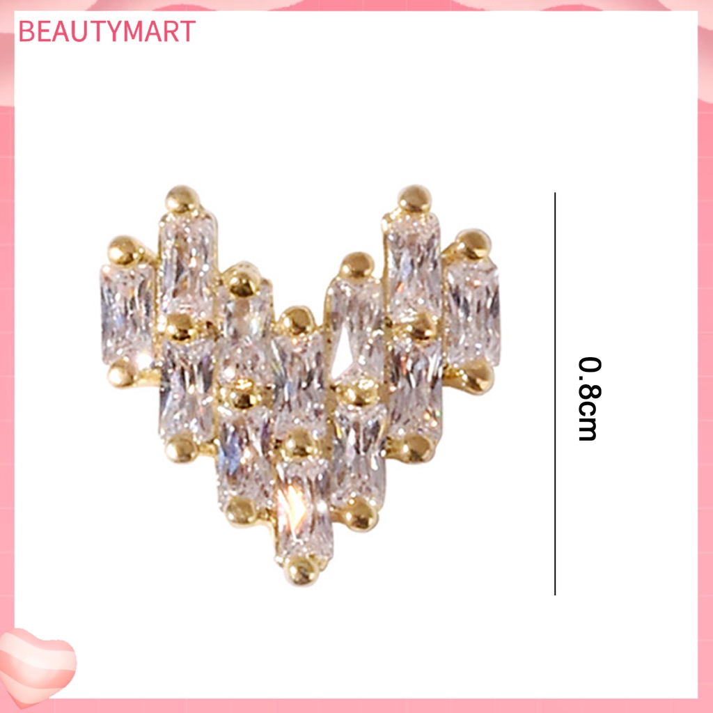 Set 5 Phụ Kiện Trang Trí Móng Tay Hình Trái Tim Đính Đá Zircon