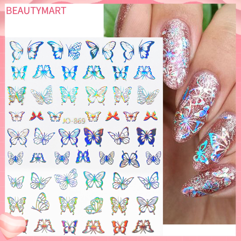 Miếng Dán Móng Tay Tự Dính Chống Nước Họa Tiết Hoa Bướm Trái Tim Xinh Xắn