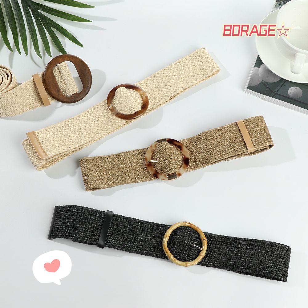 Thắt Lưng Đan Cói Bản Rộng Có Khóa Gỗ Phong Cách Bohemian