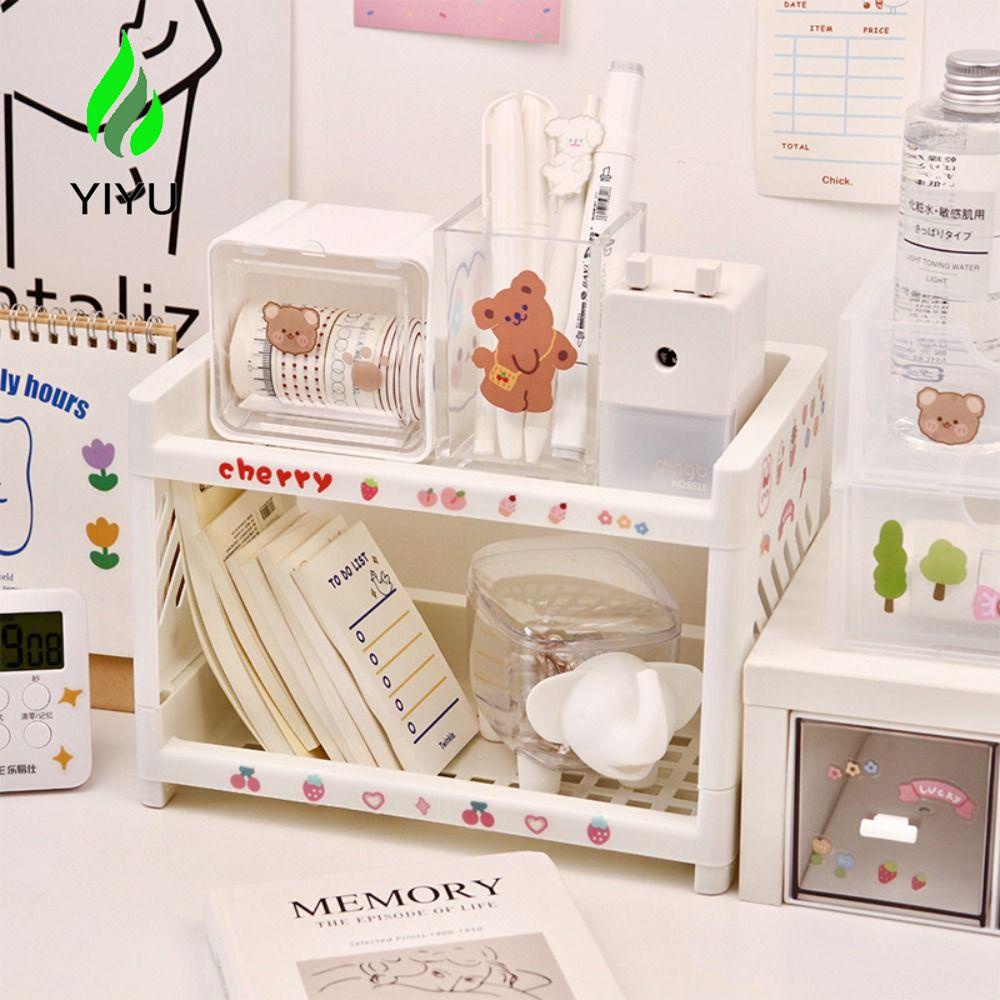 YIYU 1 Giá Đựng Mỹ Phẩm Phân Loại Mini Đơn Giản Sáng Tạo Có Thể Giặt Rửa|Hộp Đựng Đồ Hai Tầng Bằng Nhựa Để Bàn Tiện Lợi