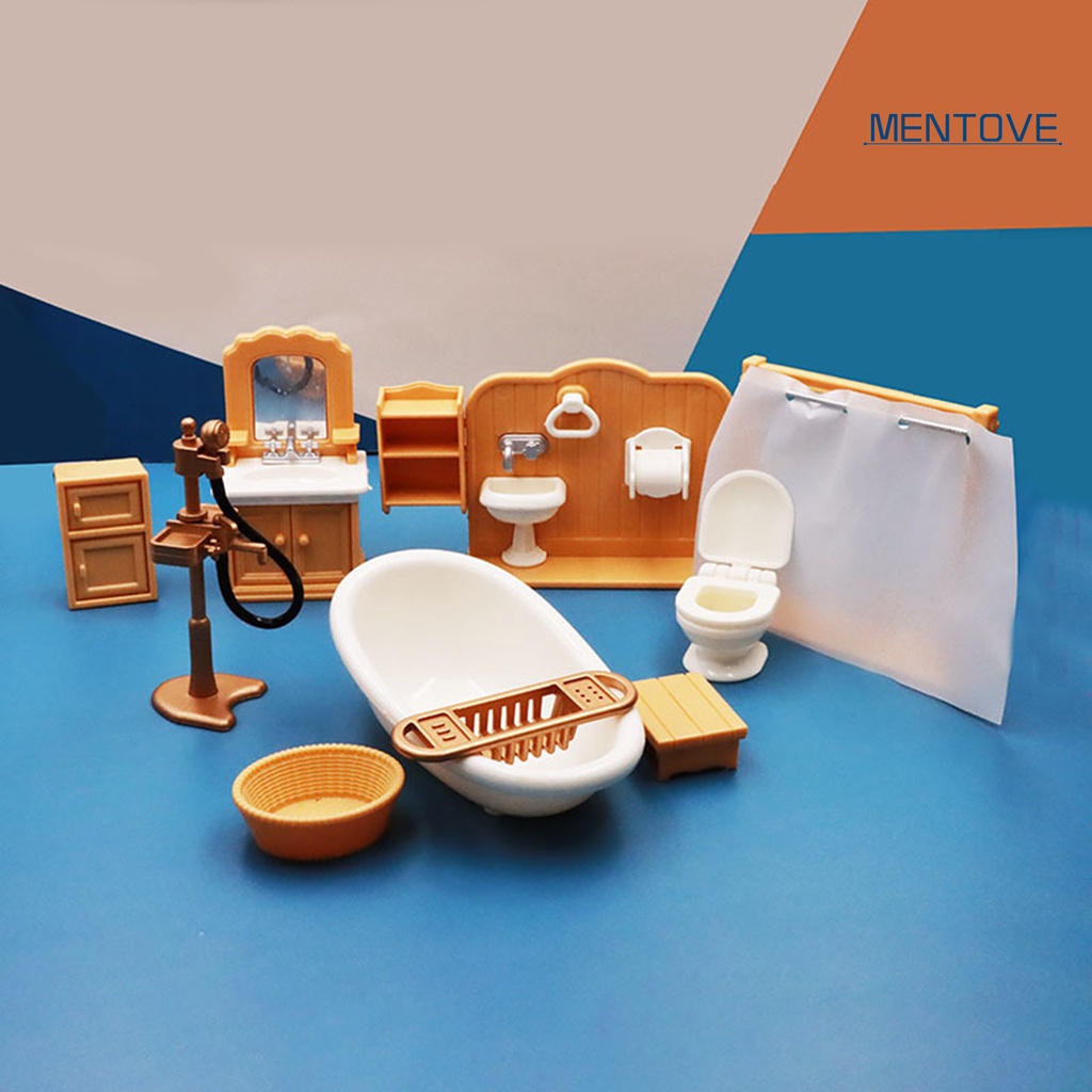 1 Bộ Mô Hình Phòng Tắm Bằng Nhựa Đẹp Mắt Cho Nhà Búp Bê