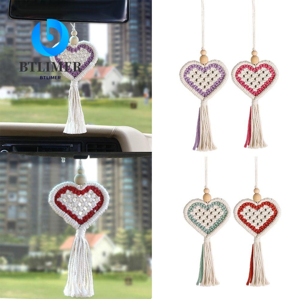 Bộ 2 Dây Cotton Bện Hình Trái Tim Treo Gương Chiếu Hậu Xe Hơi Thời Trang