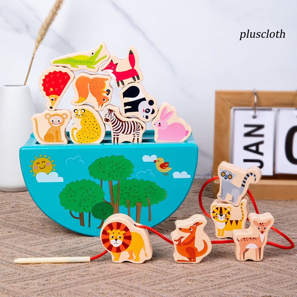 1 Bộ Đồ Chơi Xếp Chồng Lên Nhau Bằng Gỗ Màu Sắc Tươi Sáng Có Dây Thừng Hình Động Vật Cho Trẻ Mẫu Giáo