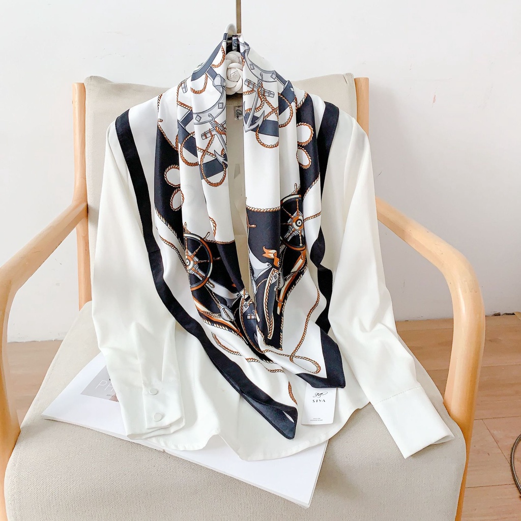 Khăn Quàng Cổ Lụa In Họa Tiết Phong Cách Âu Mỹ 90 * 90cm Dành Cho Nữ