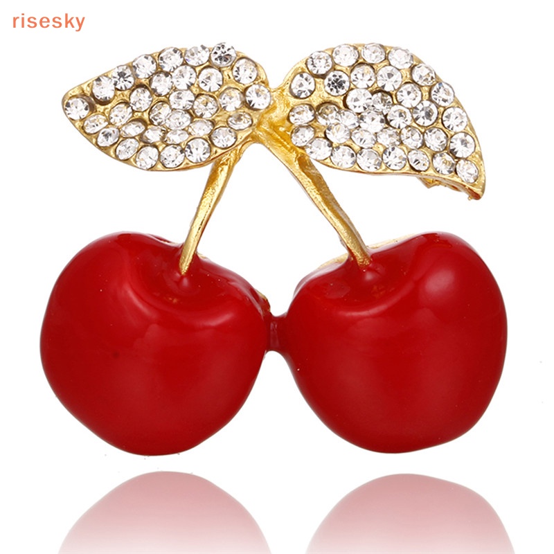 Ghim Cài Áo Hình Trái Cherry Đính Đá Pha Lê Thời Trang