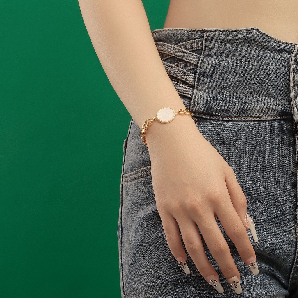 Vòng Tay Dây Xích Nhôm Mặt Vuông Đính Đá Zircon Đen Đơn Giản Cá Tính Dành Cho Nữ