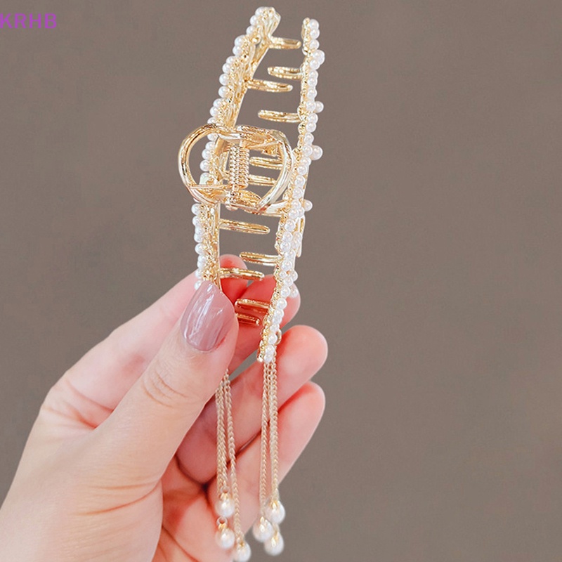 Kẹp Tóc Càng Cua Đính Đá &amp; Ngọc Trai Giả Bằng Kim Loại Phong Cách Retro Mới