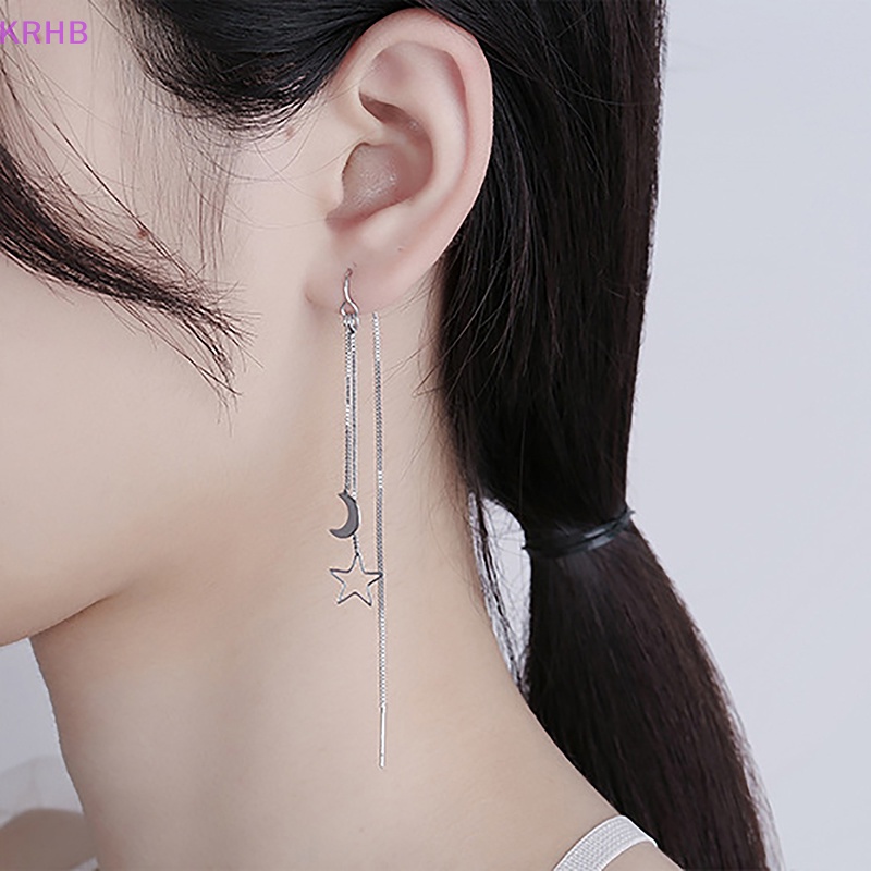 1 Cặp Khuyên Tai Dây Tua Rua Hình Trăng Sao Rỗng Cho Nữ Mới
