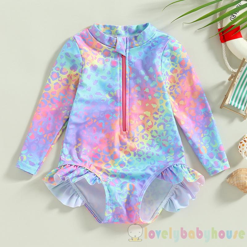 Bộ Đồ Bơi Nhún Bèo Tay Dài Họa Tiết Vảy Cá Dễ Thương Cho Bé Gái