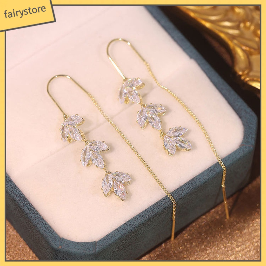 1 Đôi Bông Tai Dáng Dài Đính Đá Zircon Sang Trọng Cho Nữ