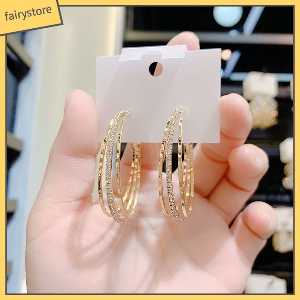 1 Đôi Bông Tai Tròn Đính Đá Chống Biến Dạng Dành Cho Nữ