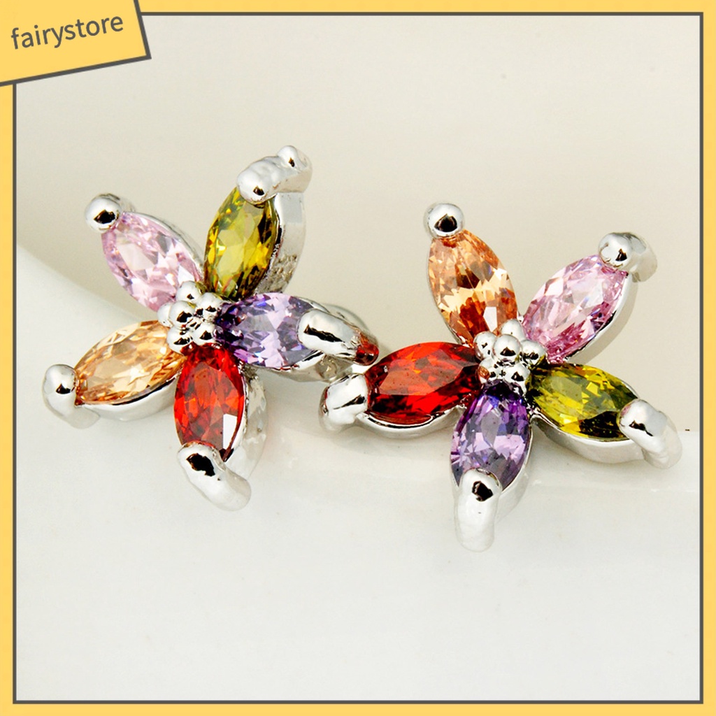 1 Đôi Bông Tai Hình Hoa Đính Đá Nhiều Màu Phong Cách Hàn Quốc