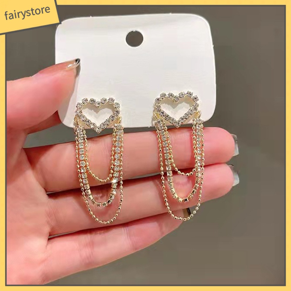 1 Đôi Bông Tai Tua Rua Dáng Dài Đính Đá Lấp Lánh Thời Trang Cho Nữ