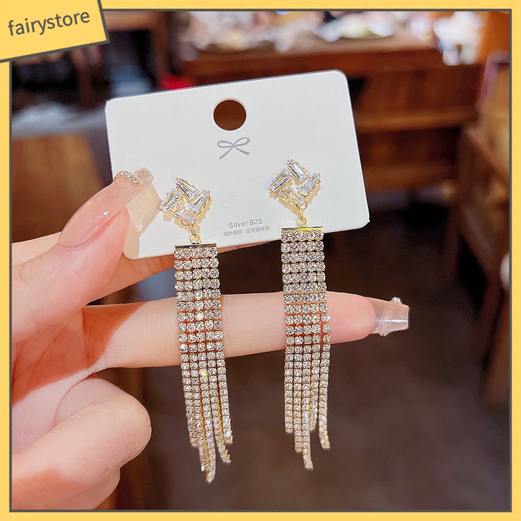 1 Đôi Bông Tai Dáng Dài Đính Đá Thời Trang