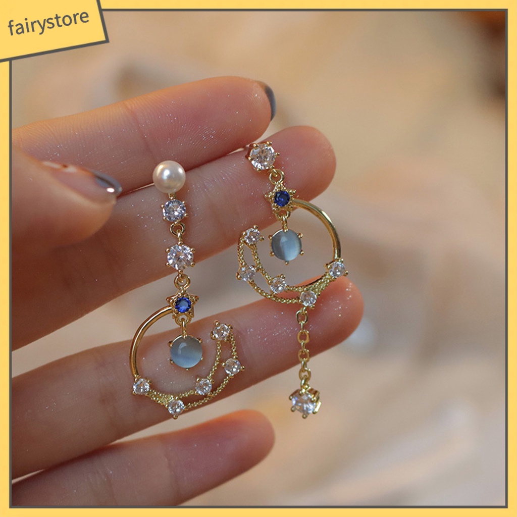 1 Đôi Bông Tai Hợp Kim Dáng Dài Đính Đá Màu Sắc Không Đối Xứng Dành Cho Nữ