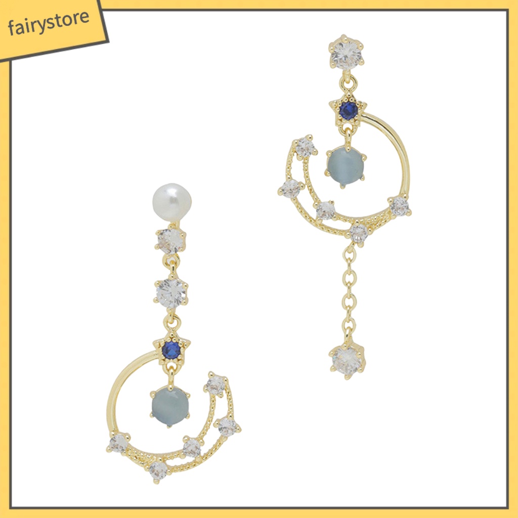 1 Đôi Bông Tai Hợp Kim Dáng Dài Đính Đá Màu Sắc Không Đối Xứng Dành Cho Nữ