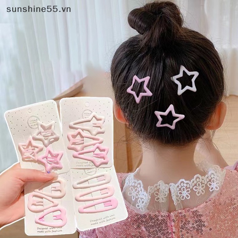 Set 3 Kẹp Tóc Hình Ngôi Sao / Hình Học Màu Hồng Ngọt Ngào Cho Nữ