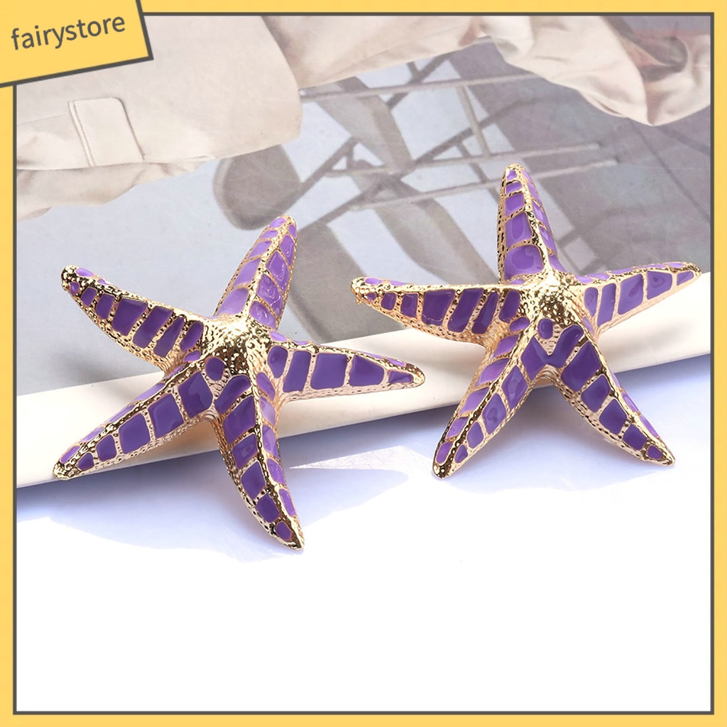 1 Đôi Bông Tai Hình Sao Biển 3D Màu Sắc Tương Phản Phong Cách Bohemia Dành Cho Nữ