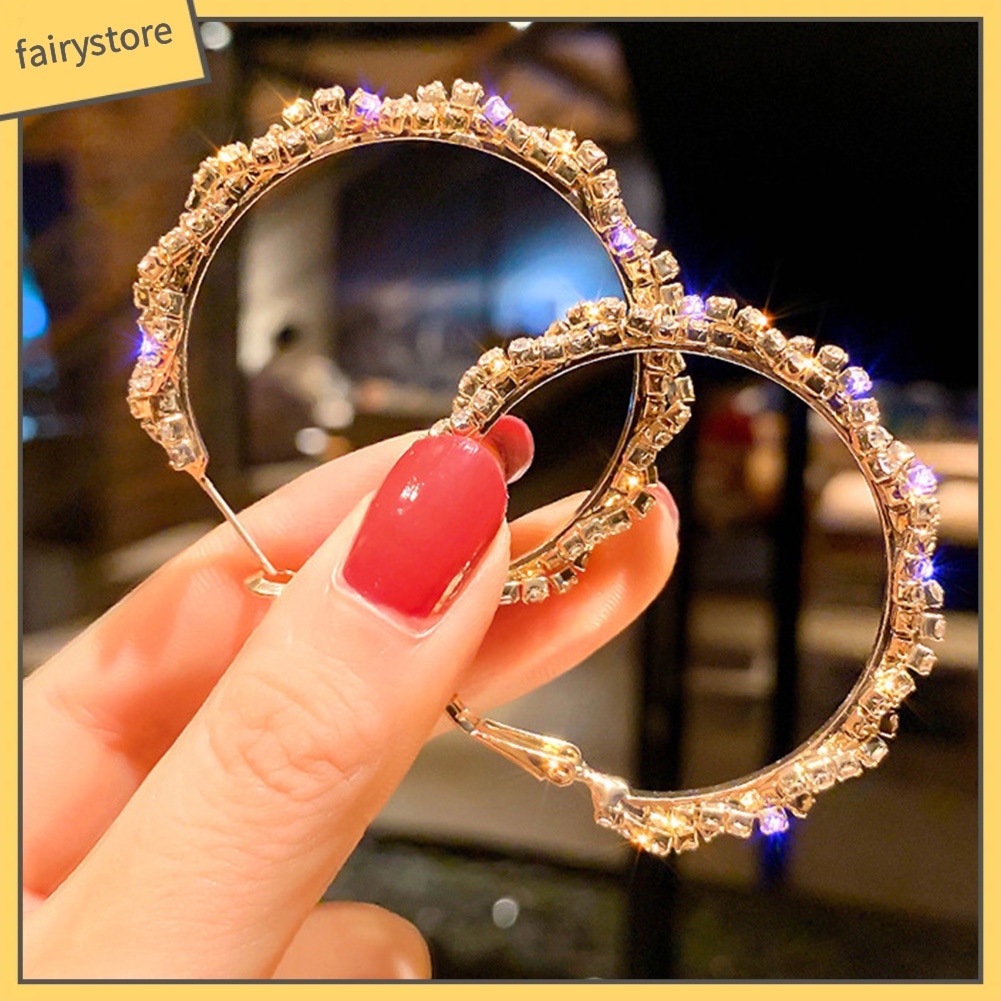 Khuyên Tai Tròn Lớn Đính Đá Thời Trang Dành Cho Nữ