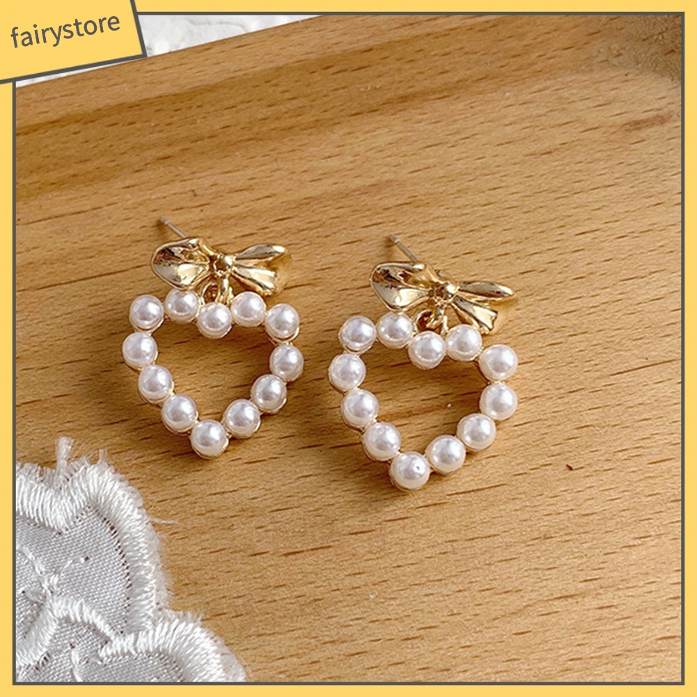 Khuyên Tai Hình Nơ / Bông Hoa / Trái Tim Đính Ngọc Trai Nhân Tạo Thời Trang Dành Cho Nữ