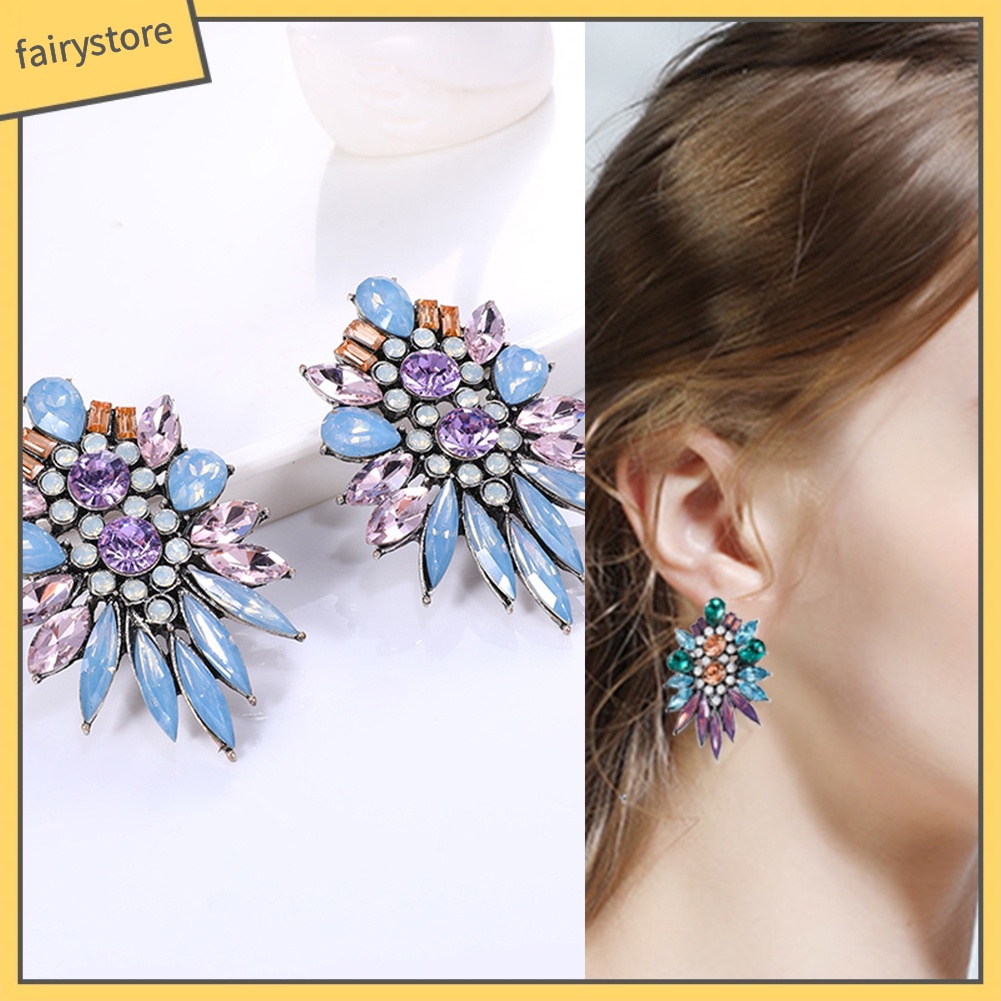 Bông Tai Đính Đá Pha Lê Giả Thời Trang Dành Cho Nữ