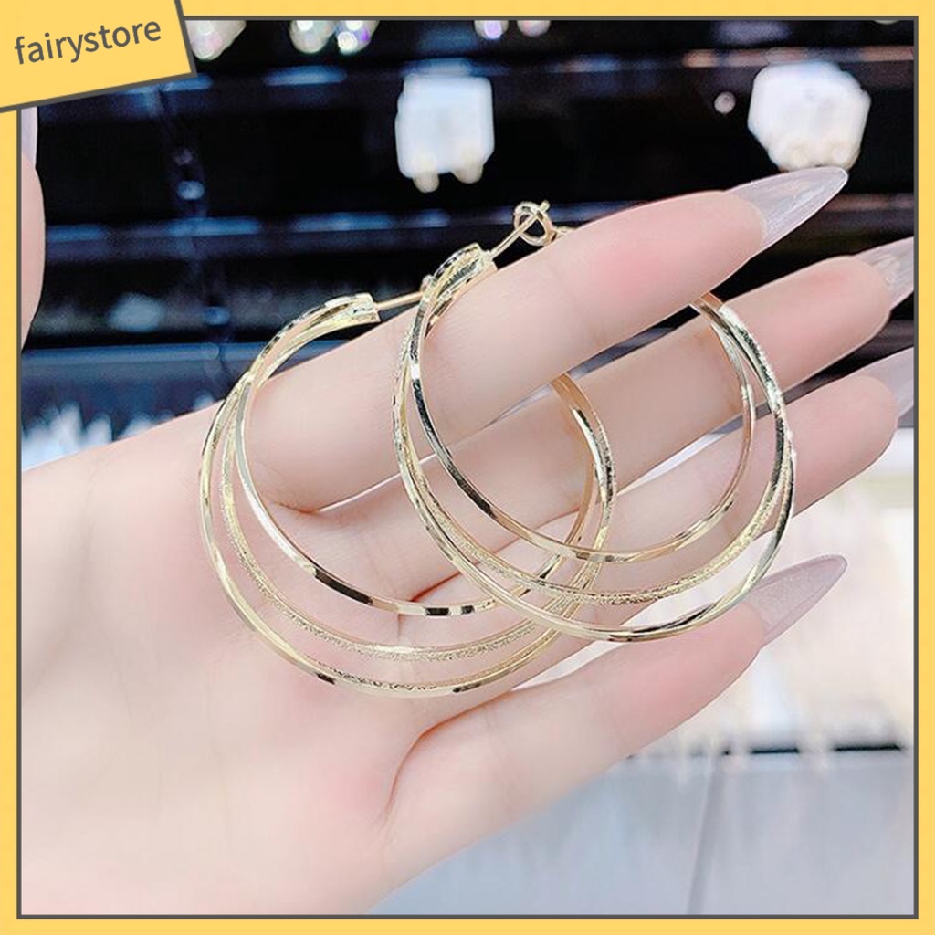 1 Đôi Bông Tai Hình Tròn Cỡ Lớn Nhiều Lớp Lấp Lánh Thời Trang Cho Nữ