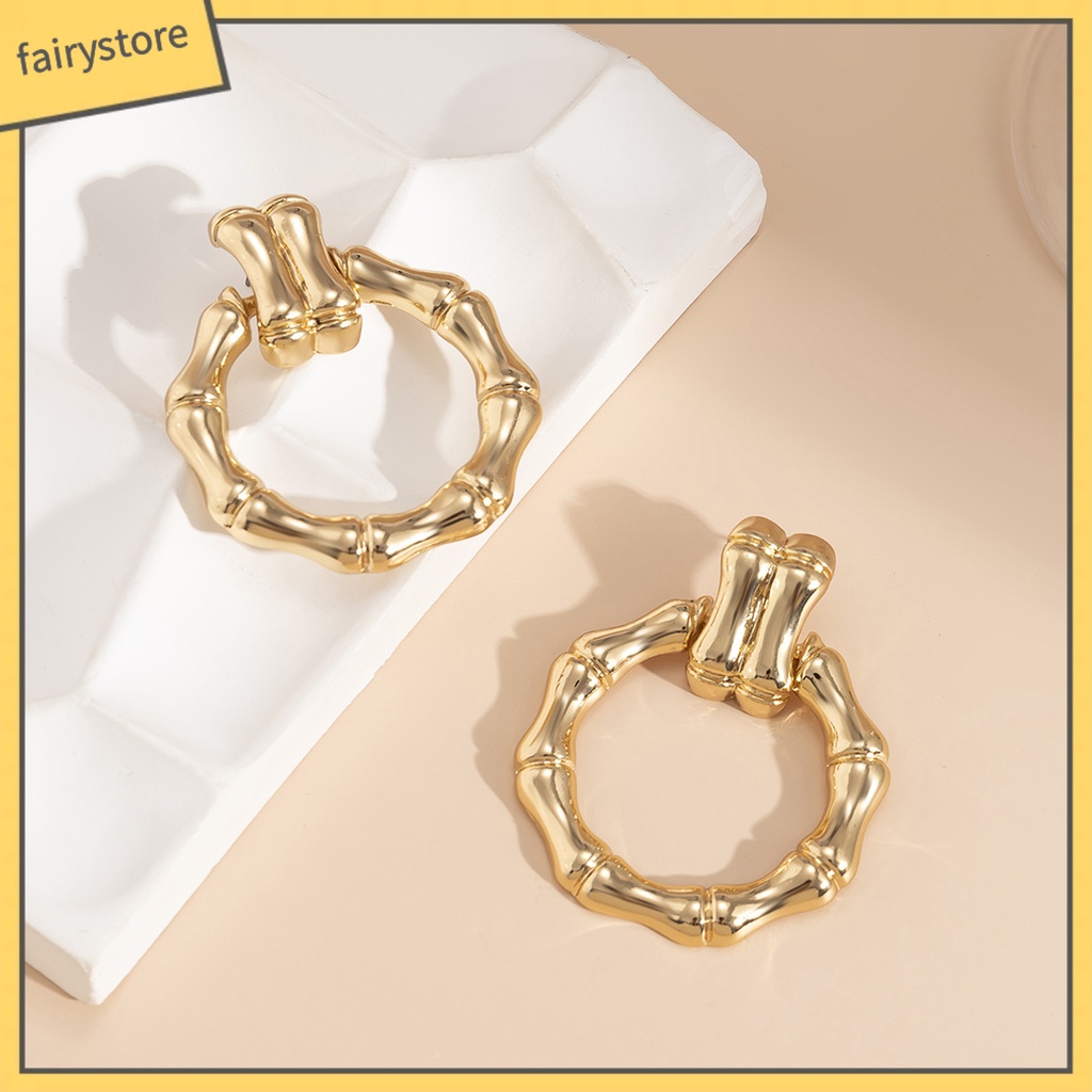 1 Đôi Bông Tai Hình Tròn Bằng Tre Mạ Điện Thiết Kế Tối Giản Thời Trang