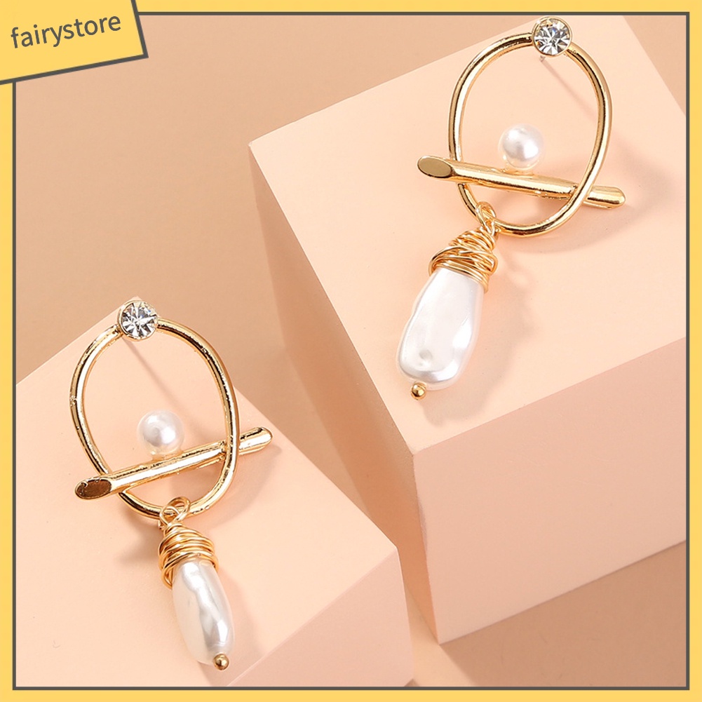 Bông Tai Handmade Đính Ngọc Trai Giả Bằng Hợp Kim Phong Cách Baroque Đơn Giản Dành Cho Nữ