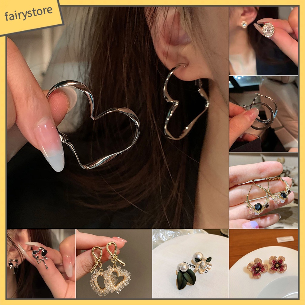 1 Đôi Bông Tai Hình Trái Tim Đính Ngọc Trai Nhân Tạo Phong Cách Hàn Quốc
