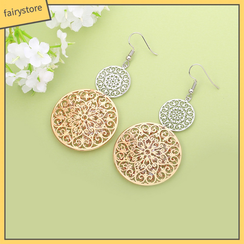 Khuyên Tai Dáng Dài Hai Lớp Chạm Khắc Thời Trang Cho Nữ