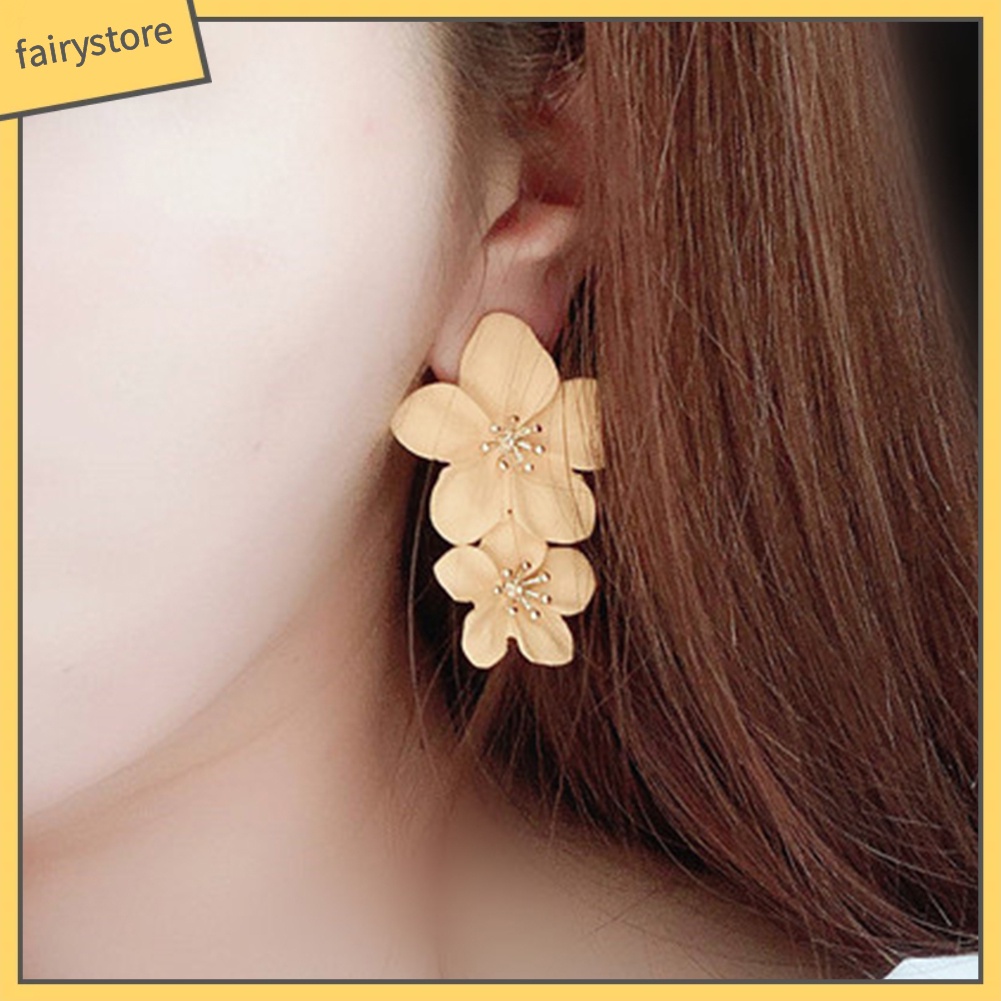 Khuyên Tai Dáng Dài Hình Bông Hoa Màu Sắc Ngọt Ngào Cho Nữ