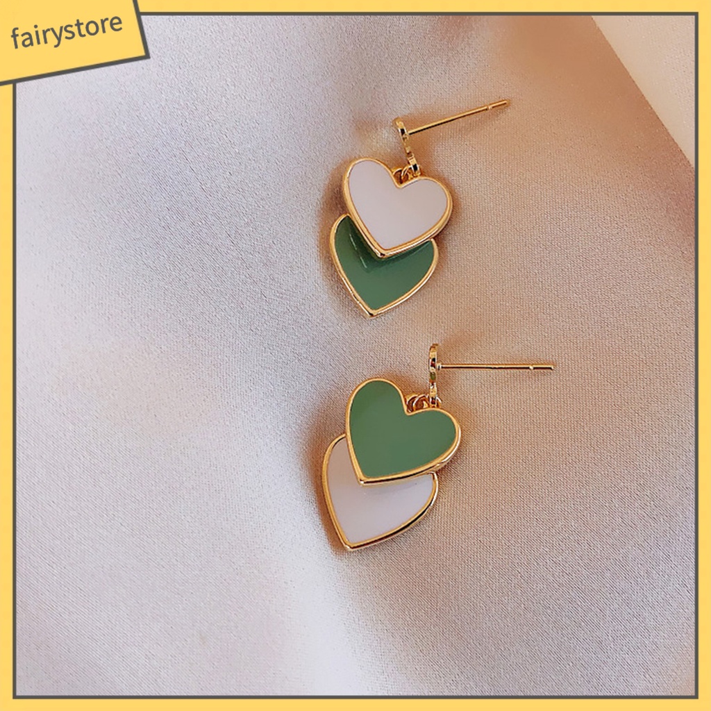 1 Đôi Bông Tai Hình Trái Tim Màu Sắc Tương Phản Dễ Thương Dành Cho Nữ