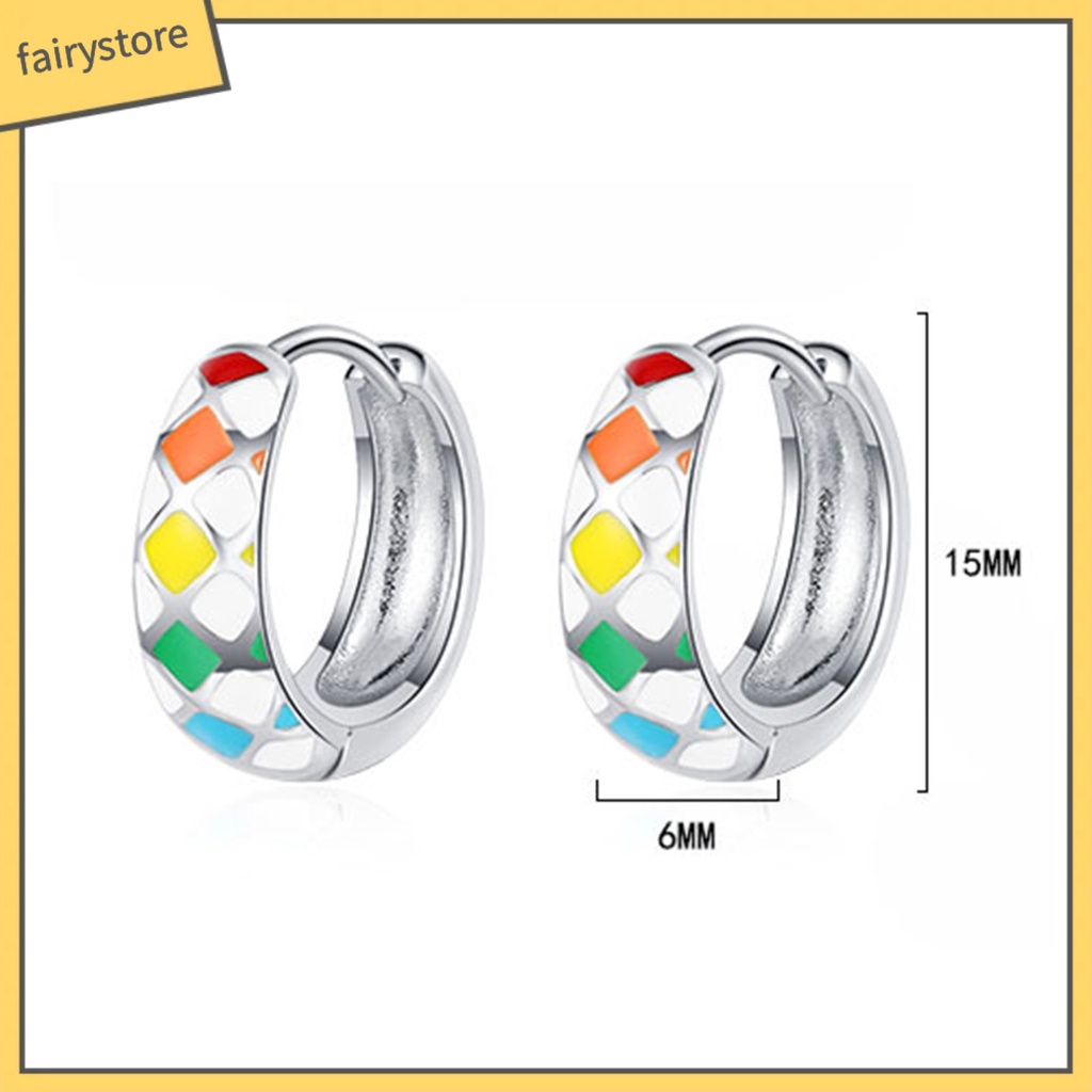 1 Đôi Bông Tai Tròn Họa Tiết Kẻ Ô Phong Cách Hàn Quốc Dành Cho Nữ